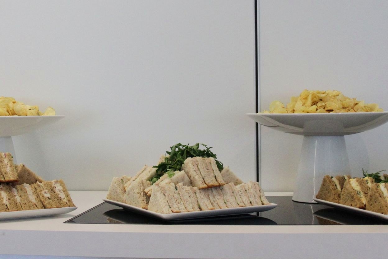 Sandwich platters set out for an event