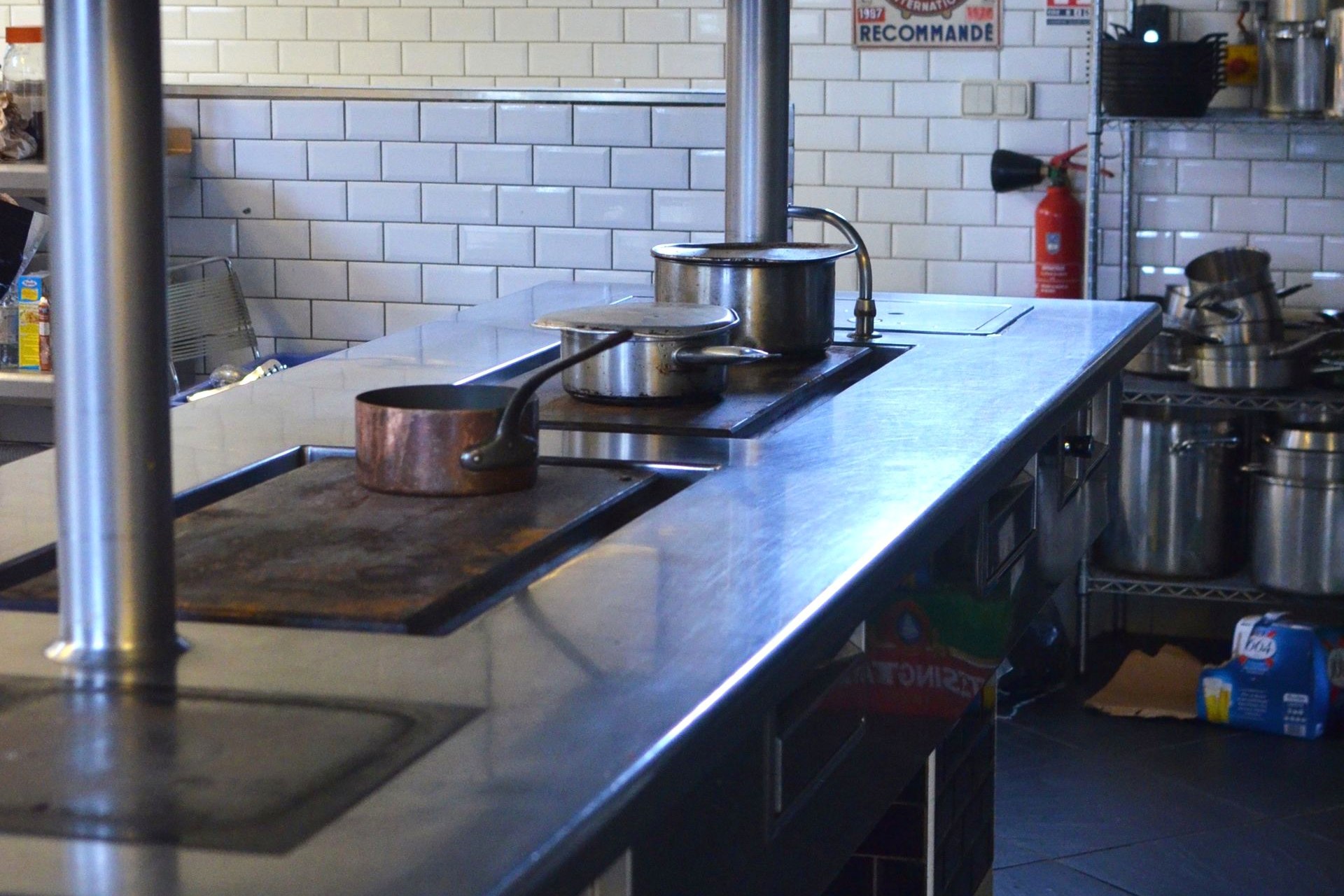 A stainless steel kitchen counter