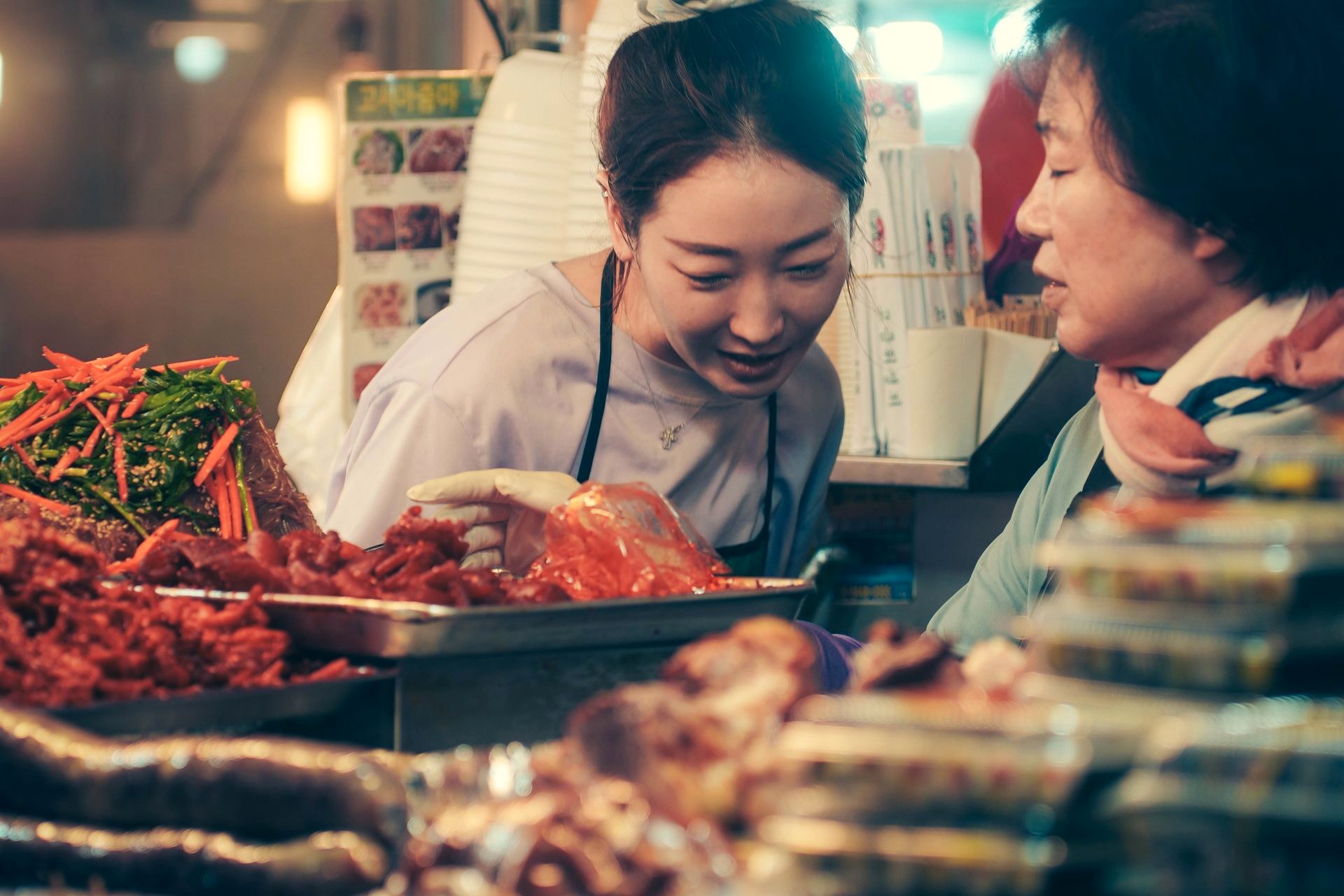 A food stall serving customers